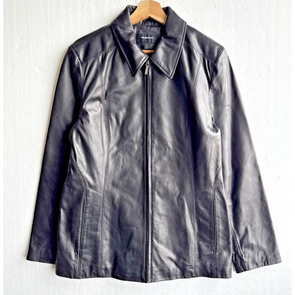 90's Colebrook Classics Women's Large Black Full-Zip 100% Leather Bomber Jacket